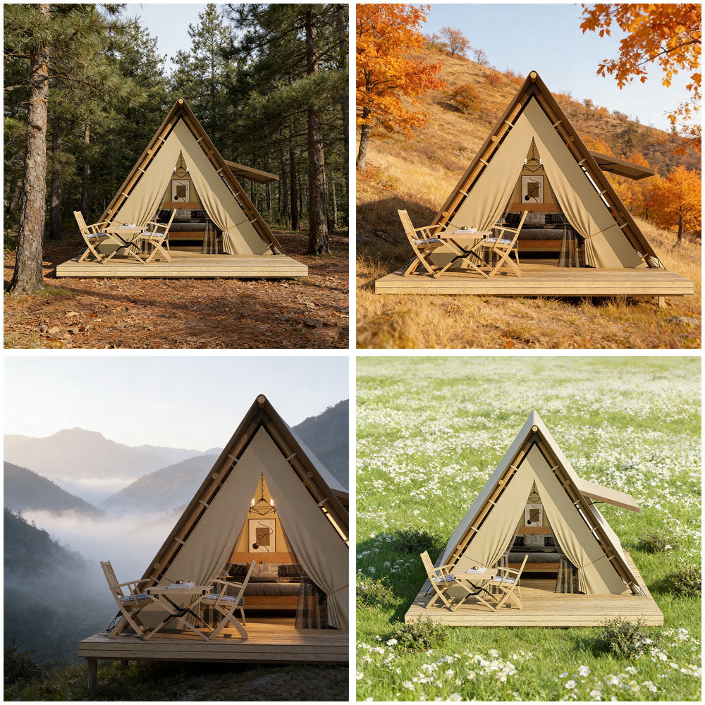 Windproof Luxury Waterproof Glamping Tent with Bathroom Safari Canvas for Outdoor Hotel Resort Customization Family Ready